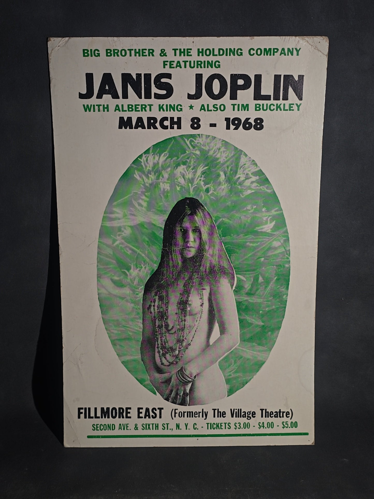 Vintage Janis Joplin / Big Brother & The Holding Company Concert Poster, Fillmore East, New York City, March 8, 1968, with Albert King and Tim Buckley