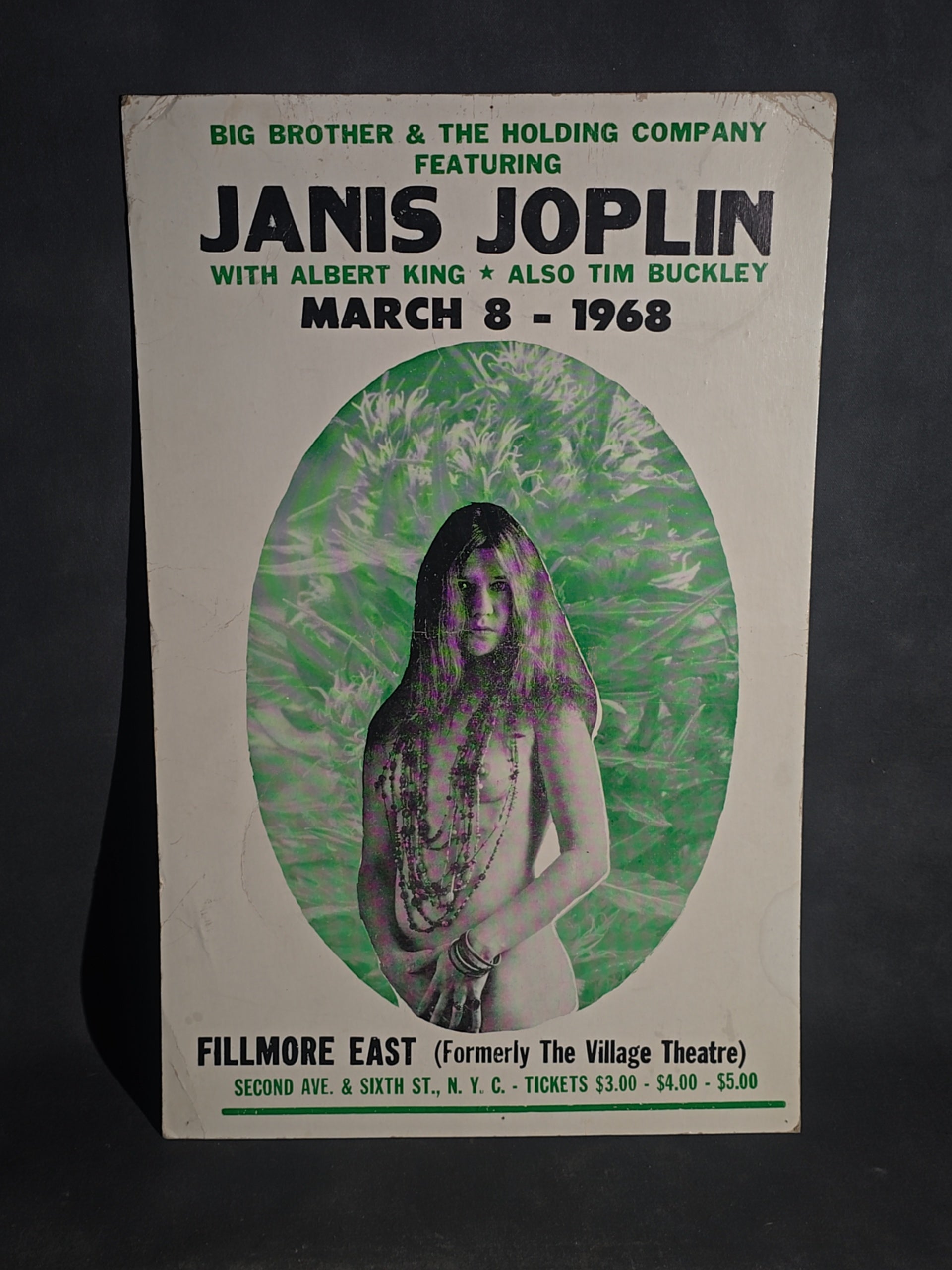 Vintage Janis Joplin / Big Brother & The Holding Company Concert Poster, Fillmore East, New York City, March 8, 1968, with Albert King and Tim Buckley