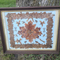 Lot 082 - Antique Framed Pressed Leaf and Seed Pod Folk Art with Birds and Horseshoes, Labeled Mrs. Alfred Edwards, Natick, Massachusetts, 30-1/2" W x 24-3/8" H