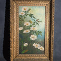Lot 094 - Antique 19th Century Oil Painting on Canvas, Floral Still Life with White Cherokee Roses, Signed Illegibly, in Gilt Frame, 15-1/4" W x 23-1/4" H