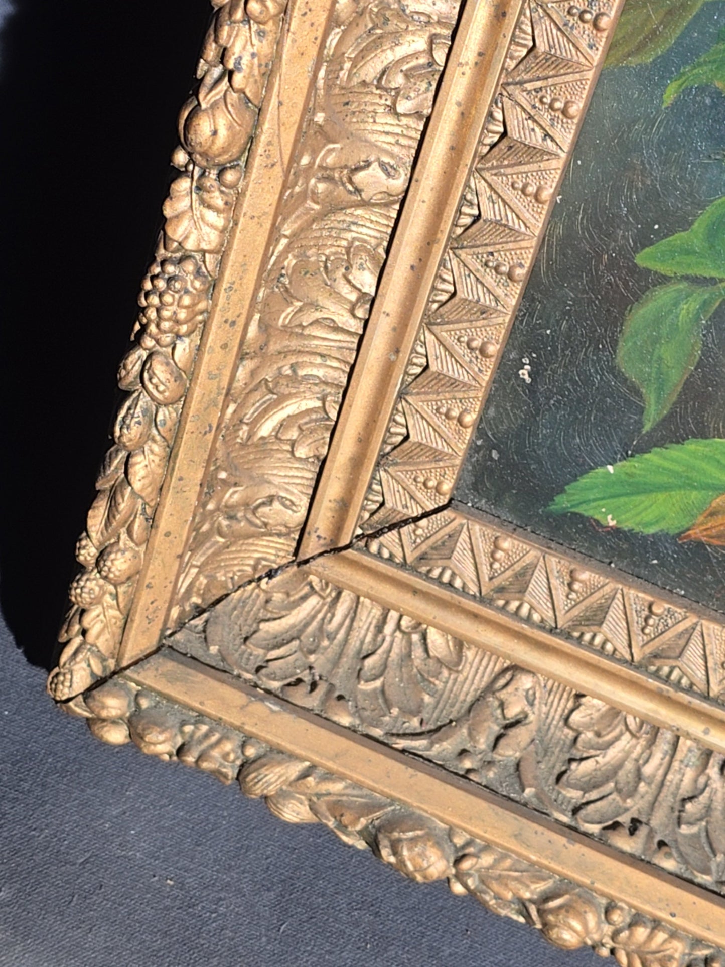 Antique 19th Century Oil Painting on Canvas, Floral Still Life with White Cherokee Roses, Signed Illegibly, in Gilt Frame