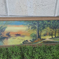 Lot 009 - Antique Oil Painting on Board, Panoramic River Landscape, Inscribed "To My Friend John Hempen", 50-5/8" W x 18-1/2" H