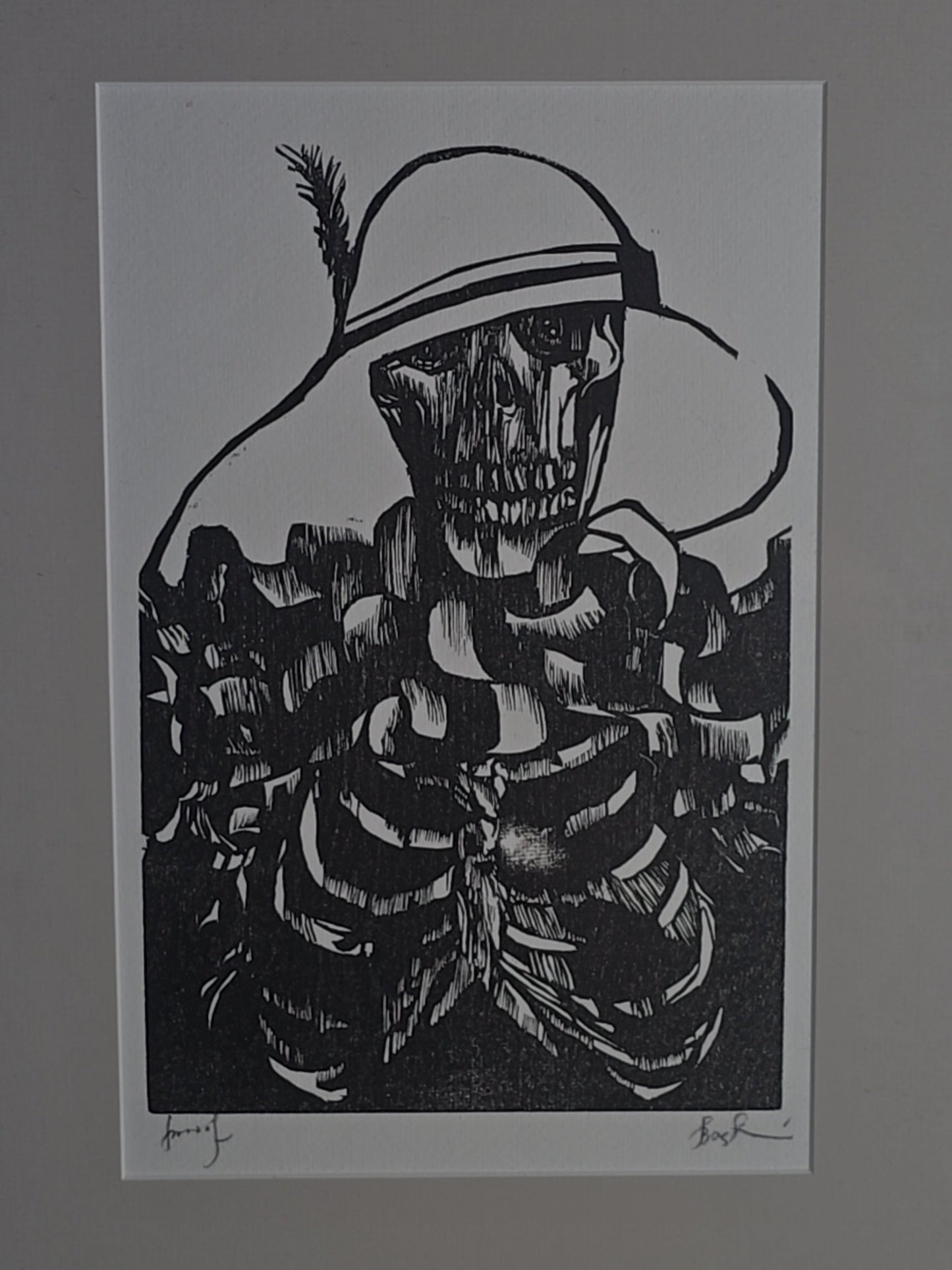 Vintage Framed Woodcut Print, "Death the Society Lady" Artist's Proof by Leonard Baskin