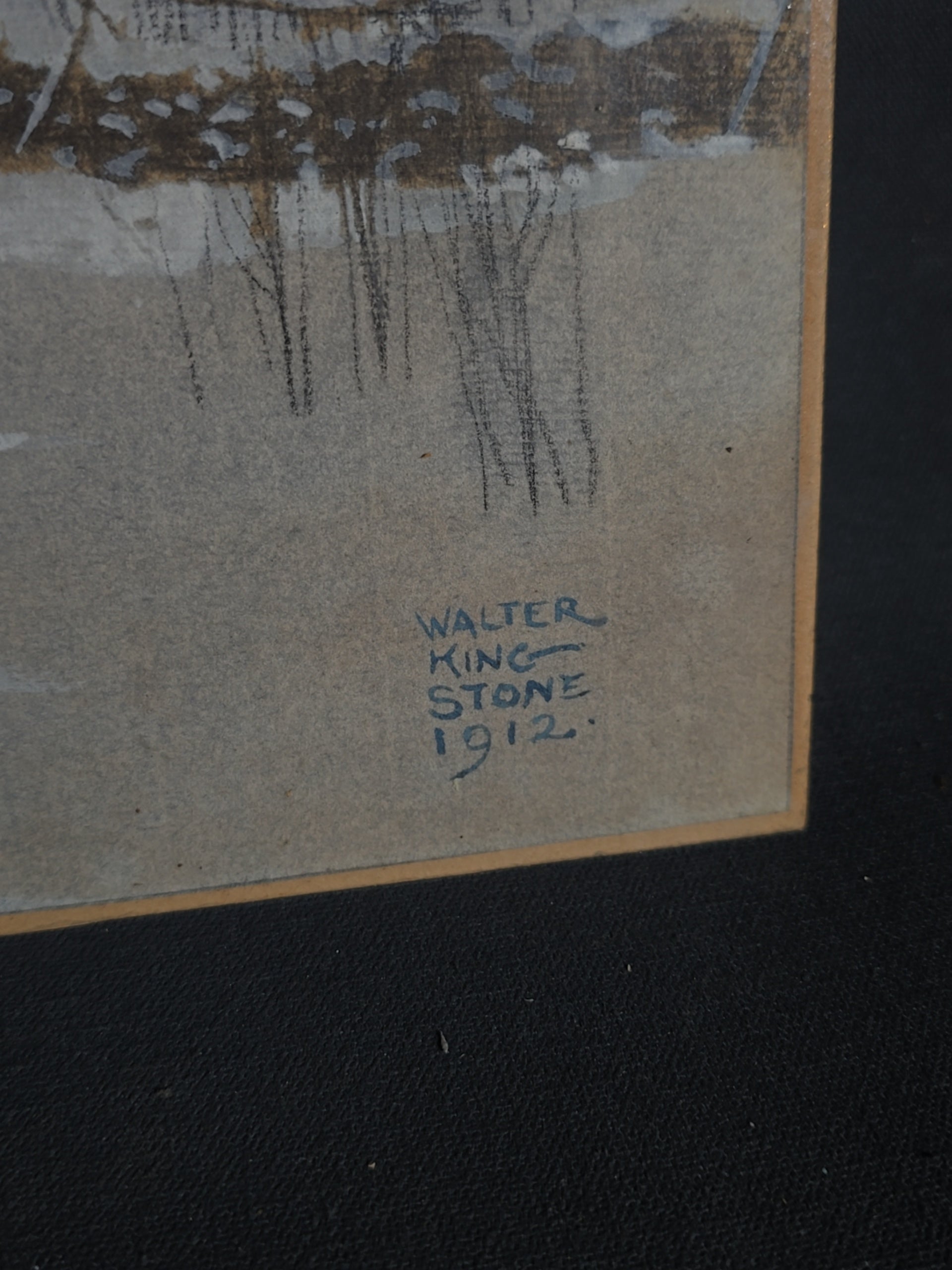 Antique Walter King Stone Original Illustration for "Barn Doors and Byways" by Walter Prichard Eaton, Winter Mountain Landscape, Signed and Dated 1912, With Provenance