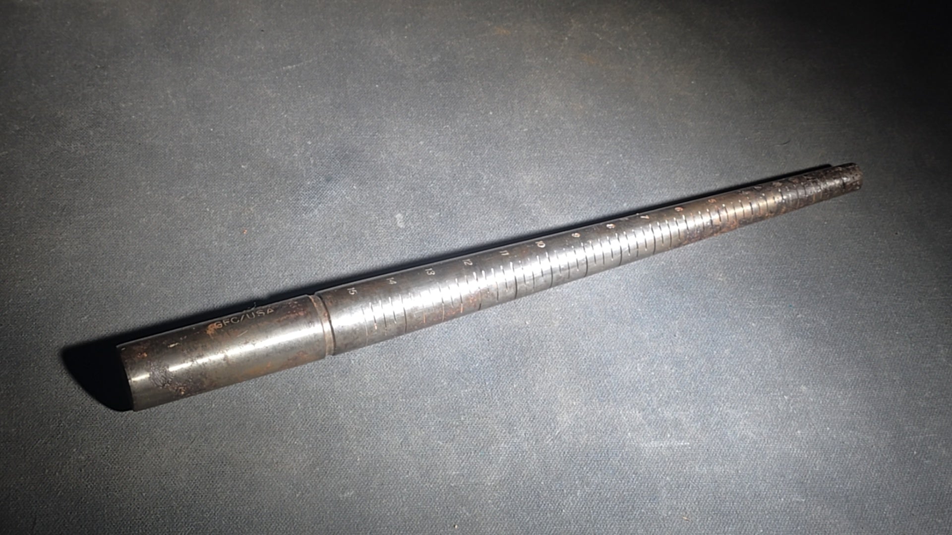 Vintage Steel Ring Mandrel Sizing Tool, Marked GFC/U.S.A.