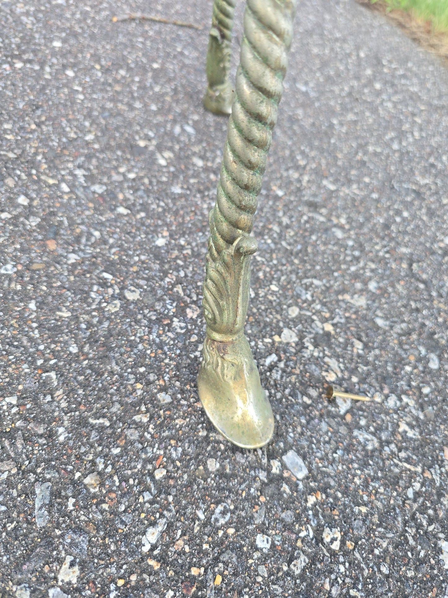 Antique Brass Tripod Floor Stand with Spiral Column and Hoof Feet, Patented 1876 and 1878