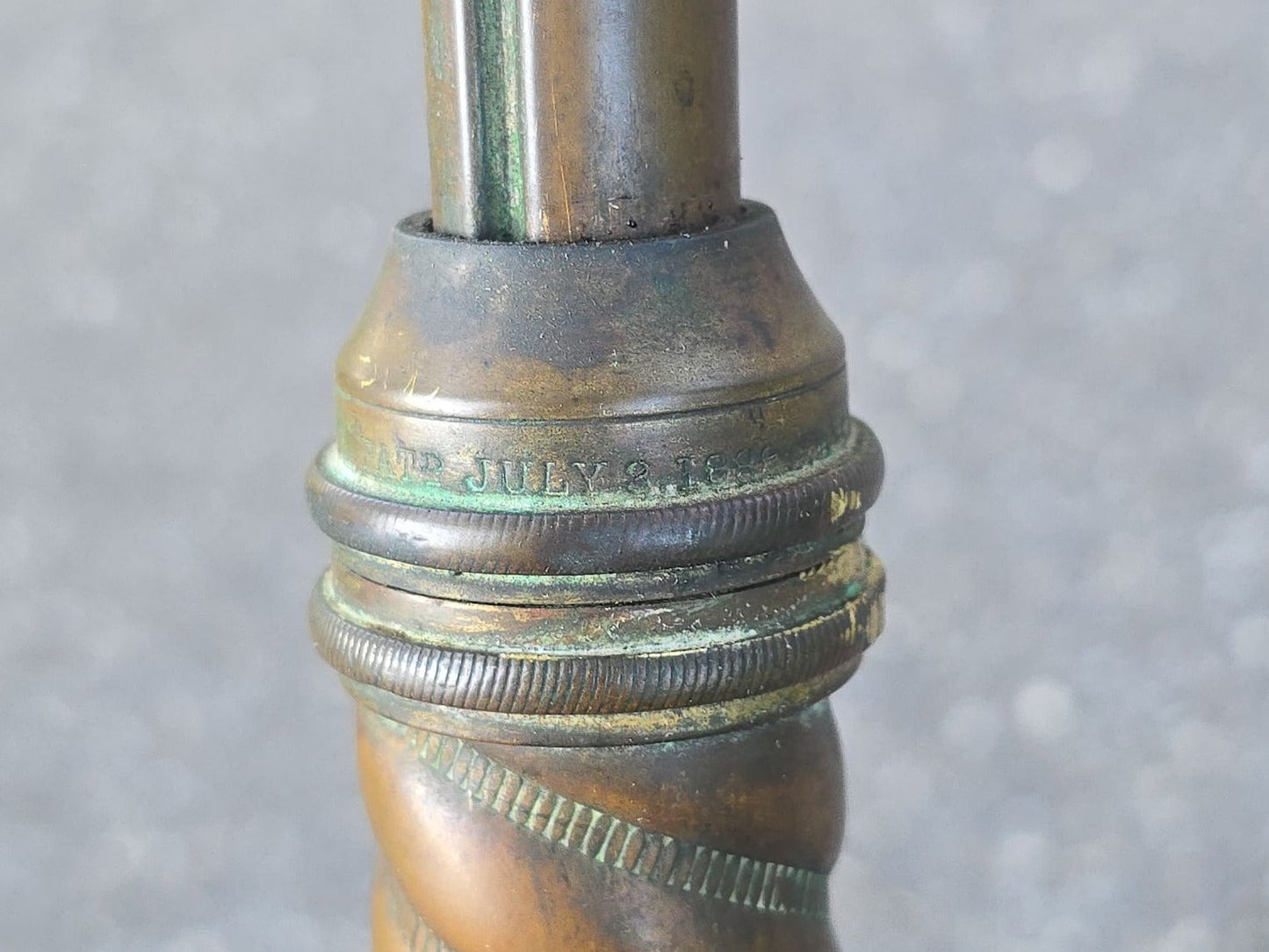 Antique Brass Tripod Floor Stand with Spiral Column and Hoof Feet, Patented 1876 and 1878