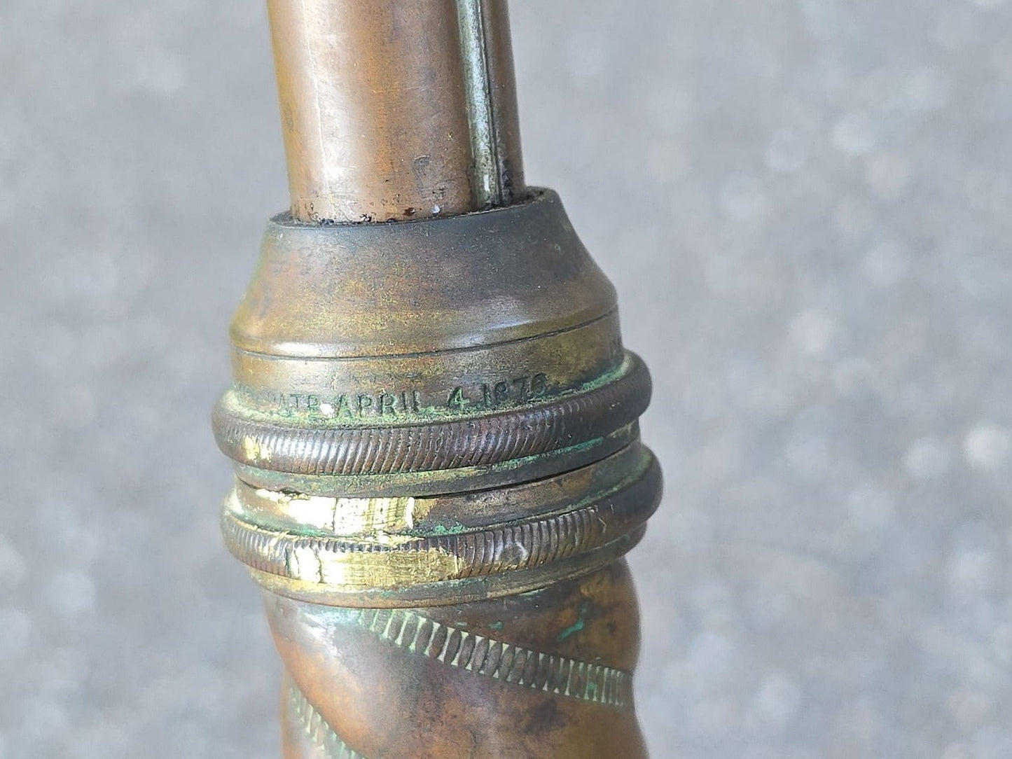 Antique Brass Tripod Floor Stand with Spiral Column and Hoof Feet, Patented 1876 and 1878