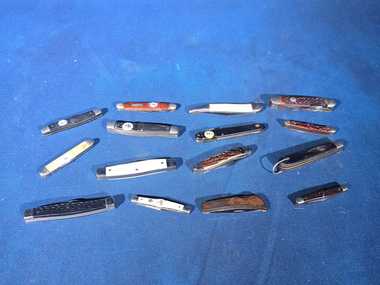 Grouping of 15 Vintage Folding Pocket Knives with Assorted Handle Materials