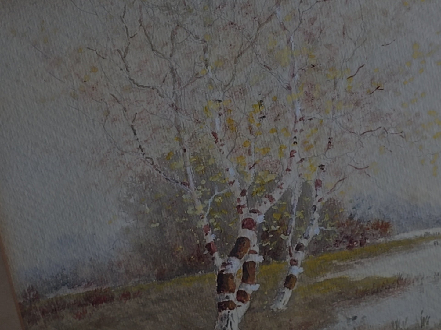 Antique Framed Watercolor Painting on Paper, Birch Trees at Water's Edge, by Samuel R. Chaffee (1850-1913), Braus Galleries New York Label