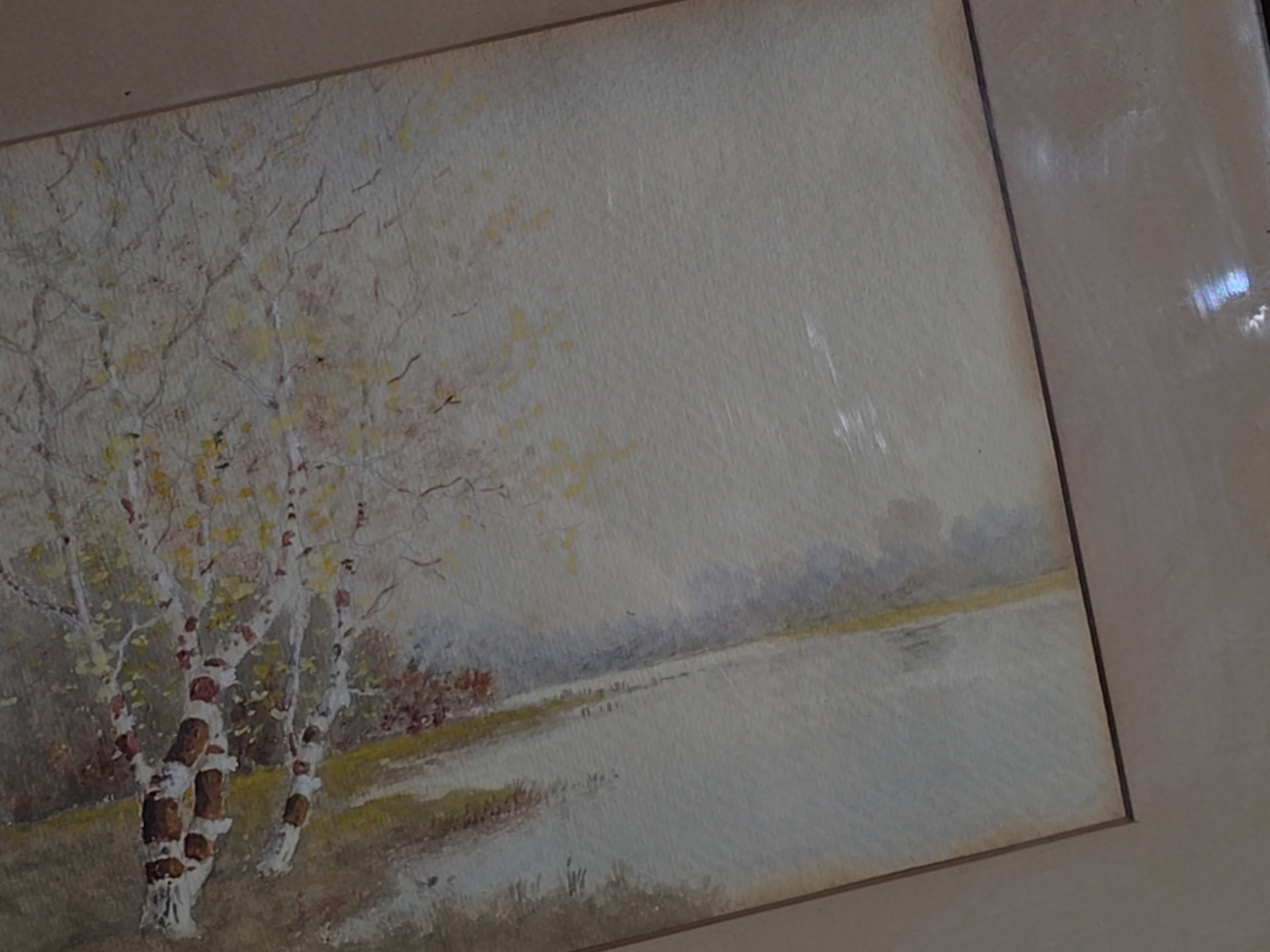 Antique Framed Watercolor Painting on Paper, Birch Trees at Water's Edge, by Samuel R. Chaffee (1850-1913), Braus Galleries New York Label