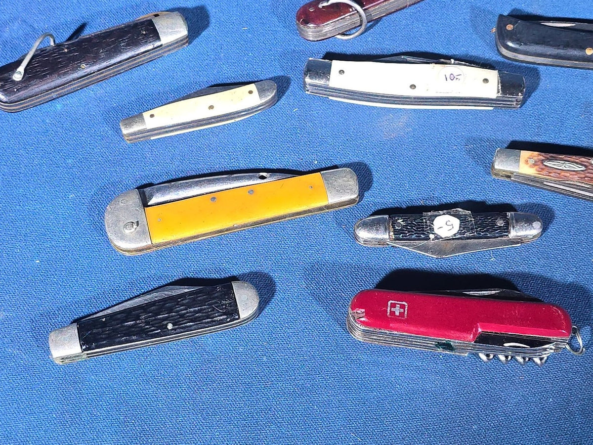Grouping of 15 Vintage Folding Pocket Knives including Victorinox Swiss Army Knife