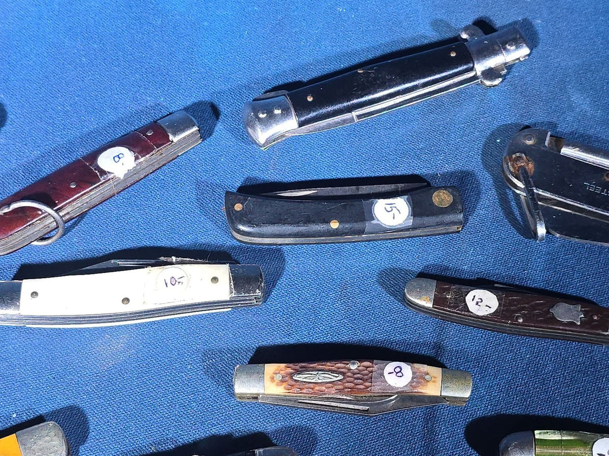 Grouping of 15 Vintage Folding Pocket Knives including Victorinox Swiss Army Knife