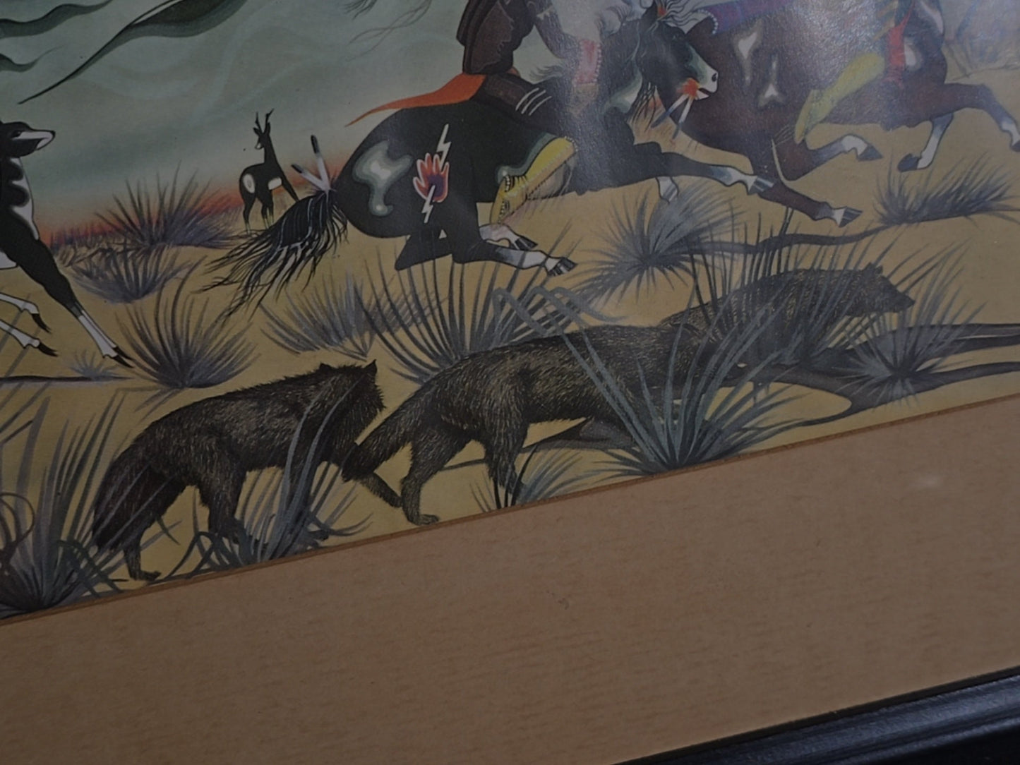 Vintage Framed Chromolithograph Print after "Prairie Fire" by Blackbear Bosin (Kiowa/Comanche)