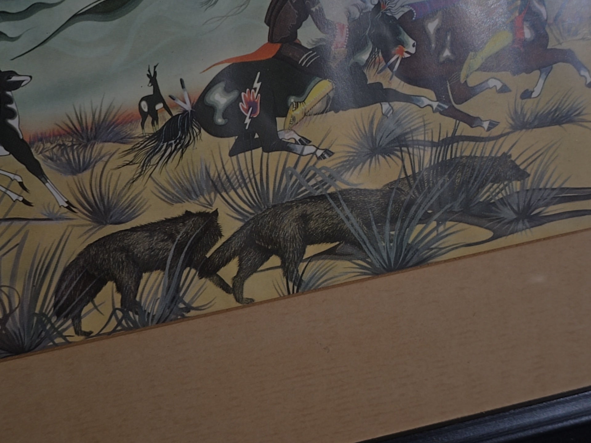 Vintage Framed Chromolithograph Print after "Prairie Fire" by Blackbear Bosin (Kiowa/Comanche)