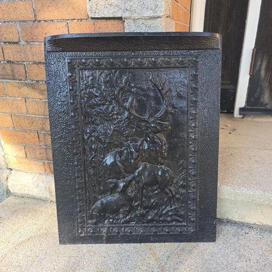 Antique Cast Iron Fireplace Summer Cover with Stag Relief