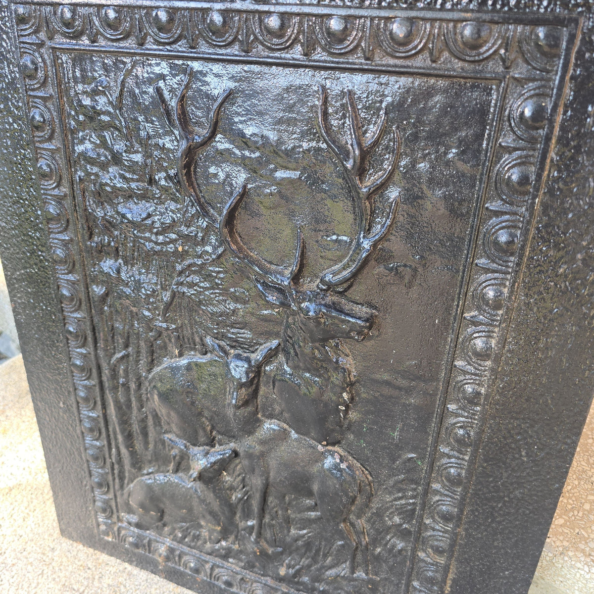 Antique Cast Iron Fireplace Summer Cover with Stag Relief