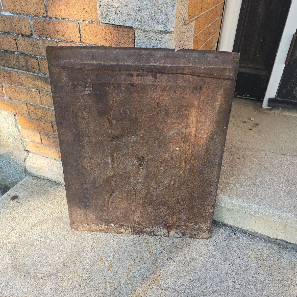 Antique Cast Iron Fireplace Summer Cover with Stag Relief