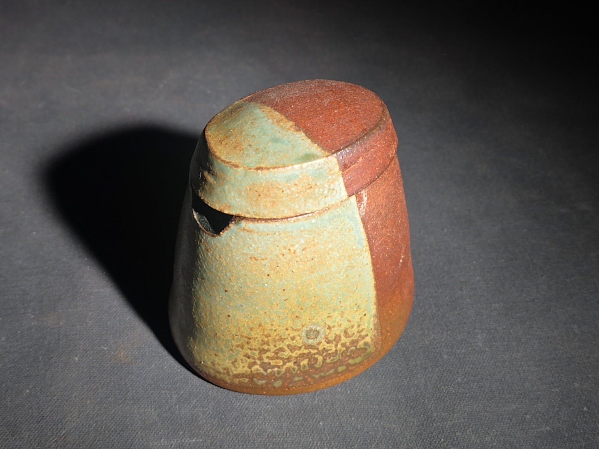 Pair of Vintage Studio Pottery Pieces including Squared Bowl with Striped Glaze and Lidded Jar