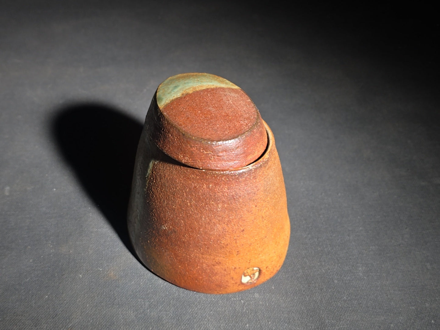 Pair of Vintage Studio Pottery Pieces including Squared Bowl with Striped Glaze and Lidded Jar