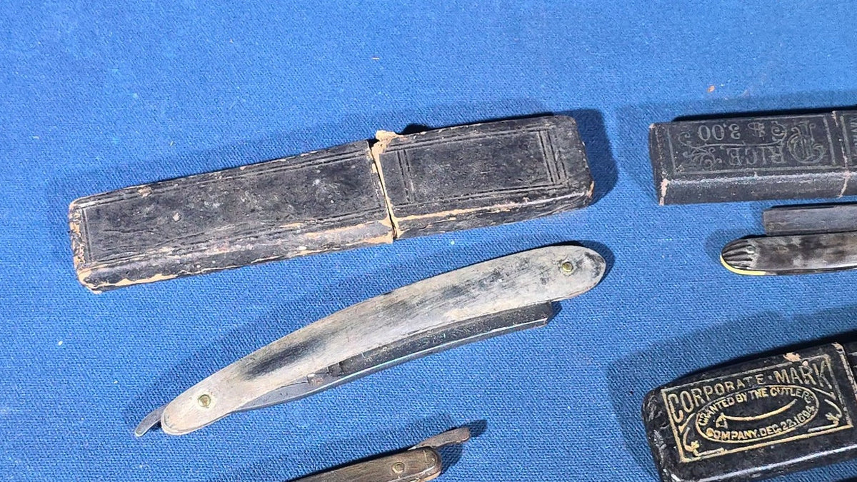 Grouping of 11 Antique and Vintage Straight Razors including George Wostenholm & Son Sheffield, Radiumedge, and Queen, Some with Cases