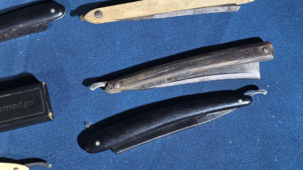 Grouping of 11 Antique and Vintage Straight Razors including George Wostenholm & Son Sheffield, Radiumedge, and Queen, Some with Cases