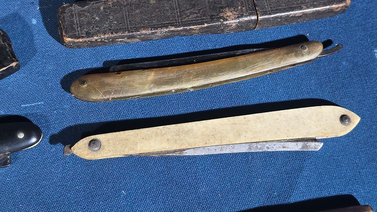 Grouping of 11 Antique and Vintage Straight Razors including George Wostenholm & Son Sheffield, Radiumedge, and Queen, Some with Cases