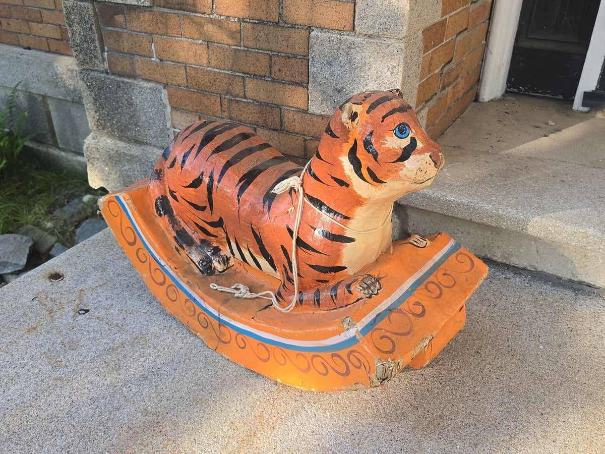 Vintage Hand-Painted Papier-Mache Rocking Tiger Children's Toy