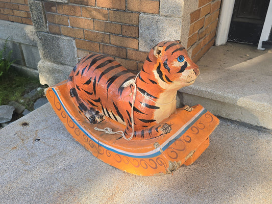 Vintage Hand-Painted Papier-Mache Rocking Tiger Children's Toy