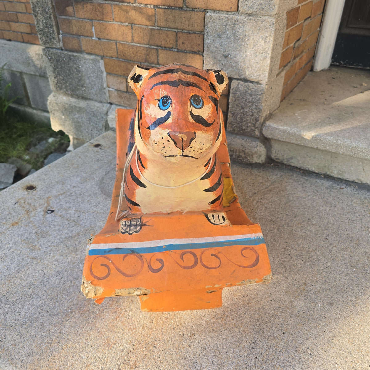 Vintage Hand-Painted Papier-Mache Rocking Tiger Children's Toy