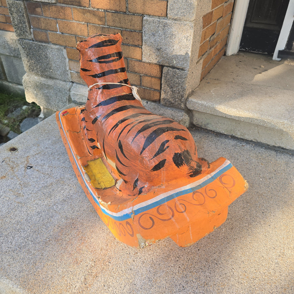 Vintage Hand-Painted Papier-Mache Rocking Tiger Children's Toy