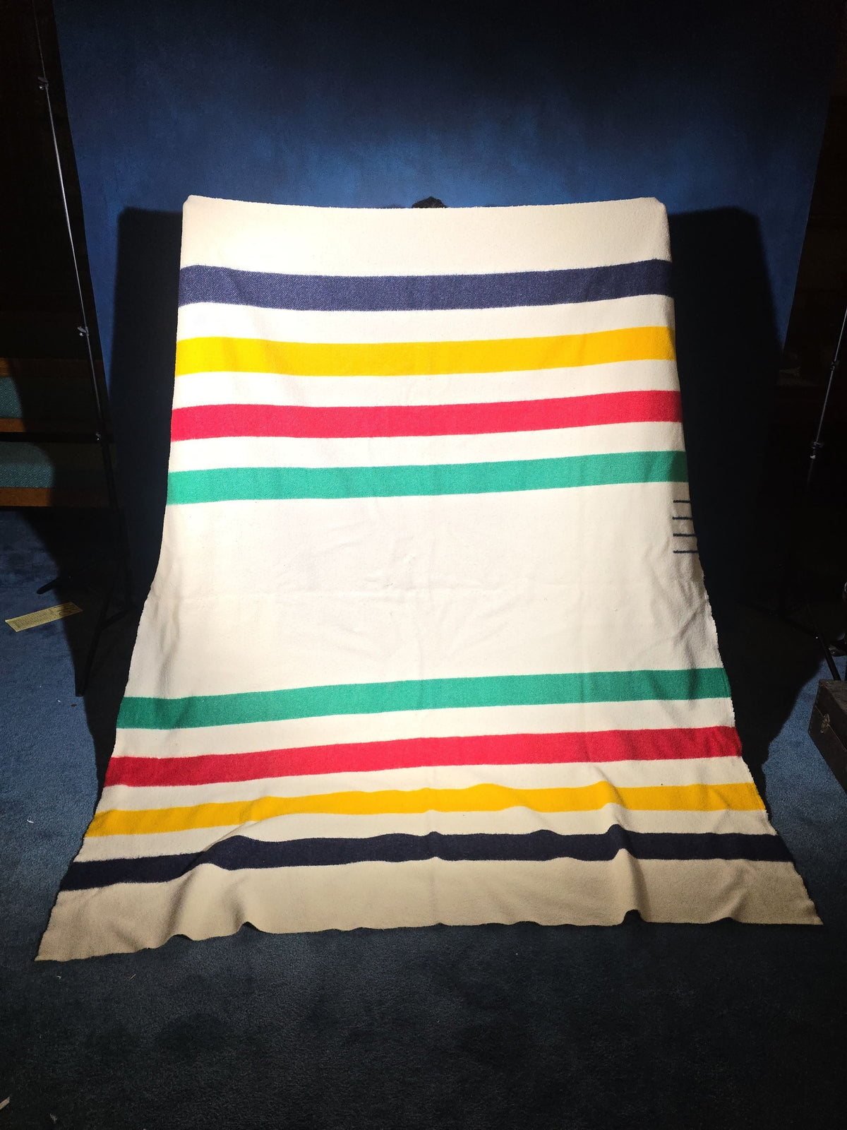 Vintage Hudson's Bay Company Four-Point Wool Blanket, Multi-Stripe, Made in England