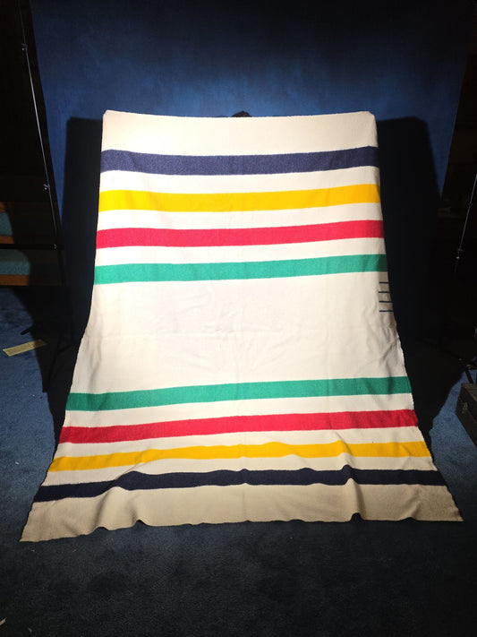 Vintage Hudson's Bay Company Four-Point Wool Blanket, Multi-Stripe, Made in England