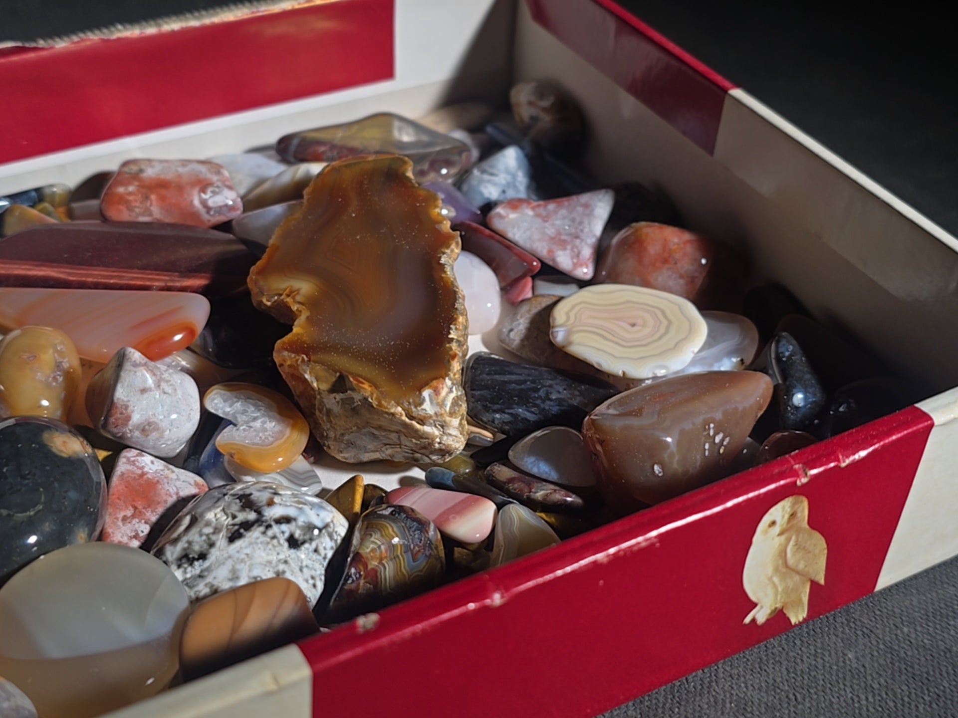 Grouping of Polished Stones and Mineral Specimens including Agate Slices, Tiger's Eye, Jasper, and Amethyst