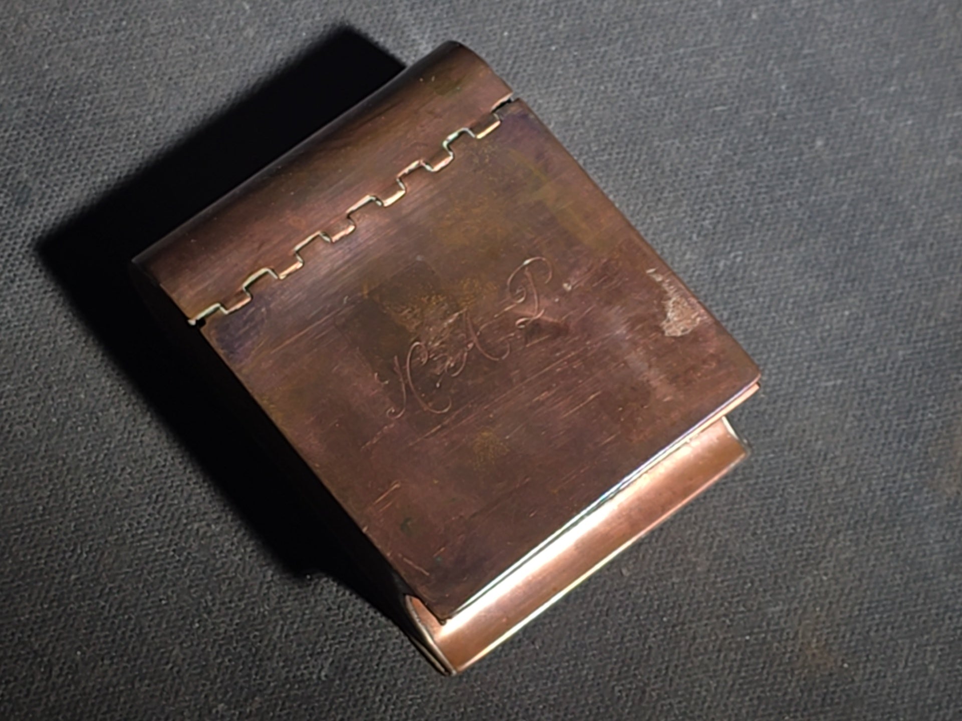 Pair of Vintage Hand-Wrought Copper Pieces including Footed Bowl by A.C. Barton and Monogrammed Snuff Box
