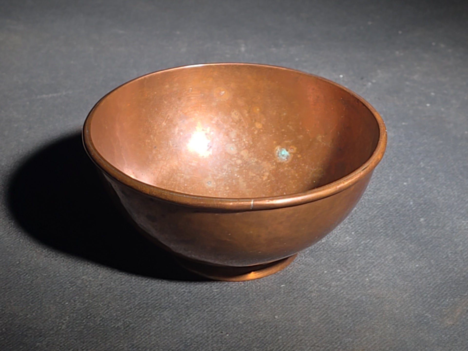 Pair of Vintage Hand-Wrought Copper Pieces including Footed Bowl by A.C. Barton and Monogrammed Snuff Box