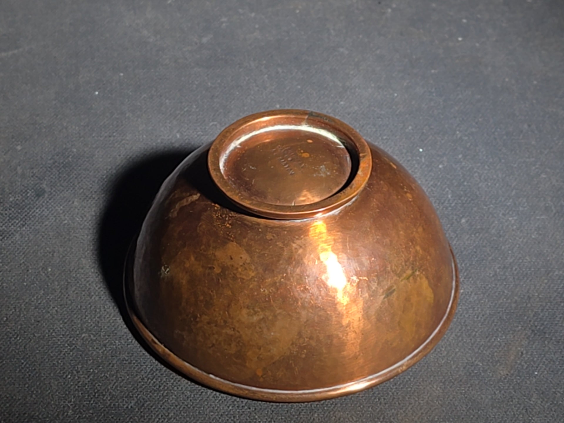 Pair of Vintage Hand-Wrought Copper Pieces including Footed Bowl by A.C. Barton and Monogrammed Snuff Box