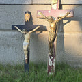 Lot 090 - Pair of Vintage Wall Crucifixes with Chalkware and Metal Corpus Figures