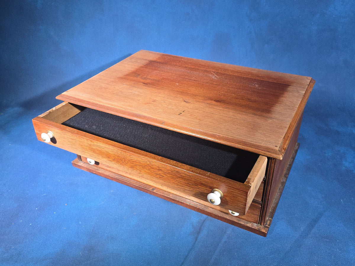 Antique Three-Drawer Spool Cabinet with Porcelain Knobs