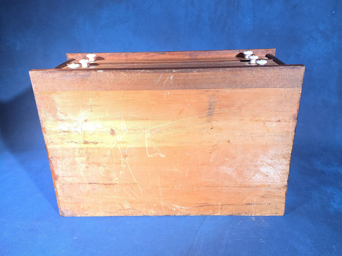 Antique Three-Drawer Spool Cabinet with Porcelain Knobs