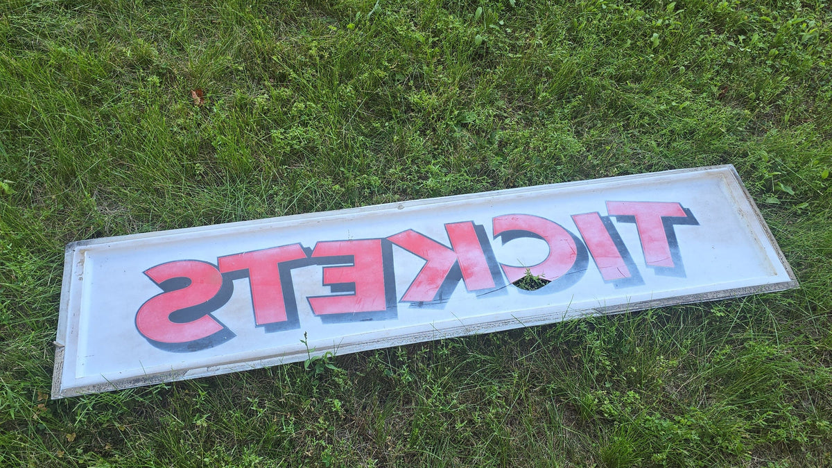 Vintage "Tickets" Plastic Sign Facade from Fanelli Family Amusements, Rindge, New Hampshire
