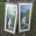 Lot 013 - Pair of Antique Pastel Paintings on Paper, Waterfall Landscapes, Signed K. O'Malley, St. John School, Vermont, One Dated 1892, in Modern Frames, 16-5/8" W x 34-5/8" H each
