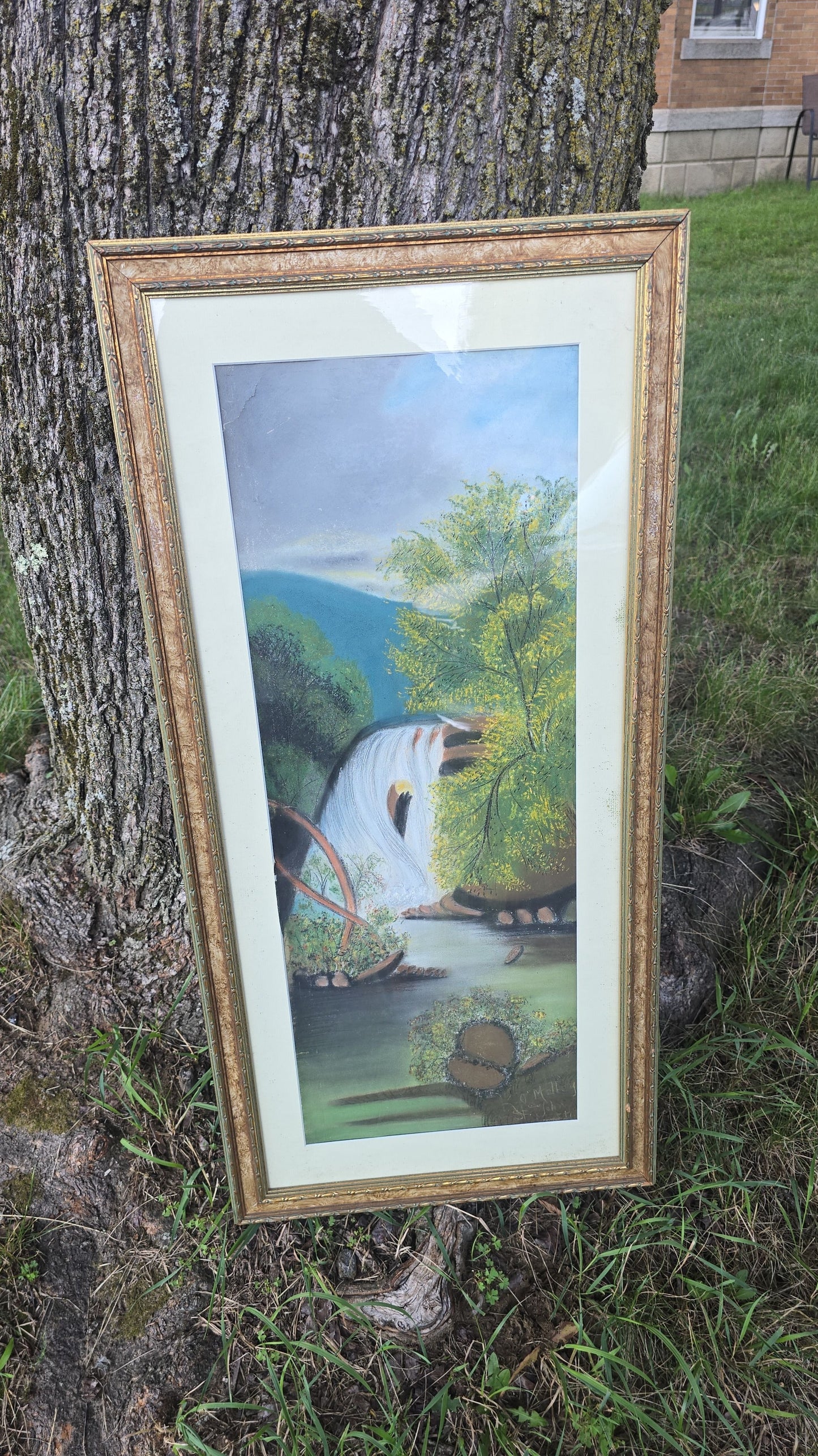 Pair of Antique Pastel Paintings on Paper, Waterfall Landscapes, Signed K. O'Malley, St. John School, Vermont, One Dated 1892, in Modern Frames