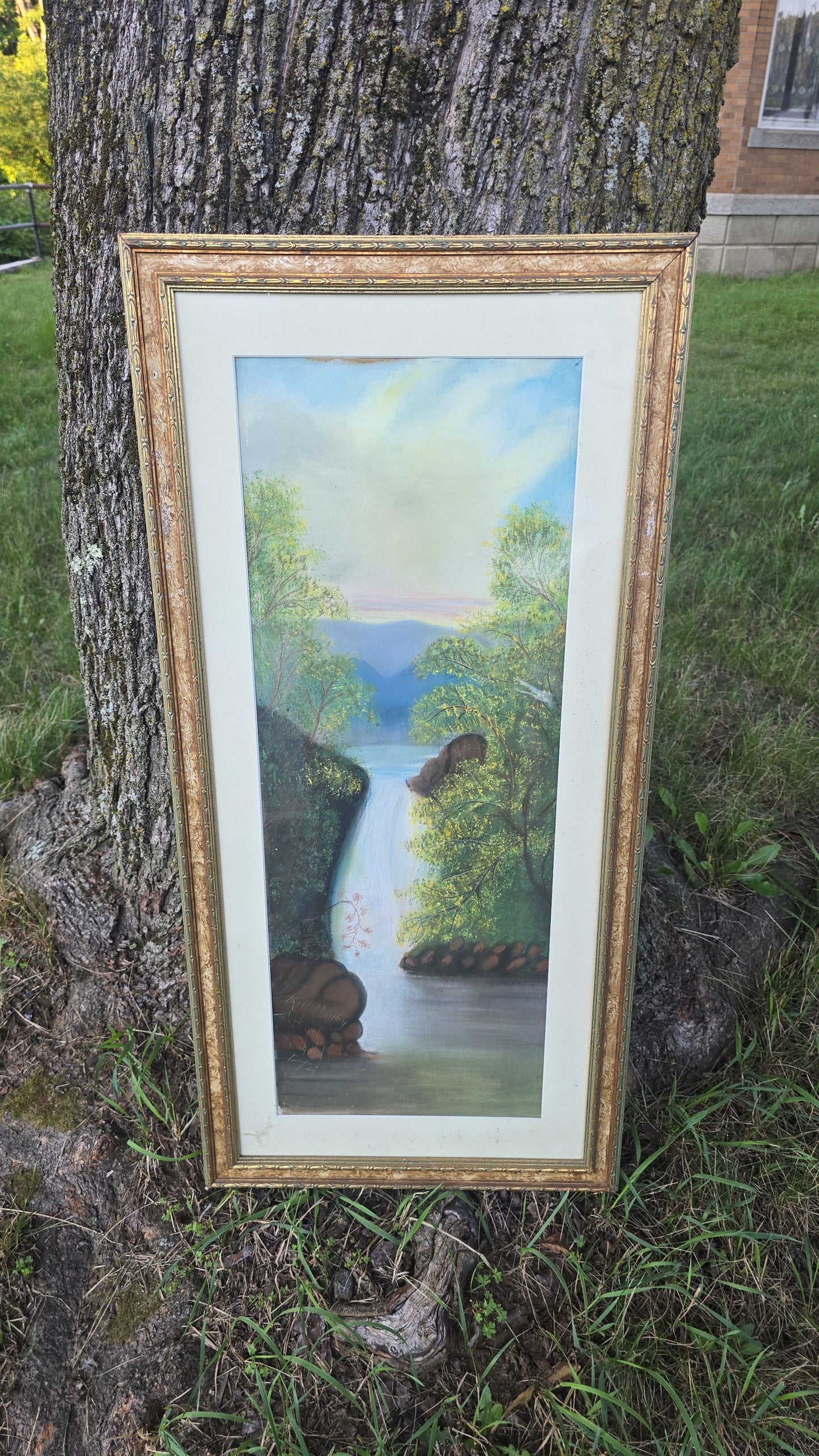 Pair of Antique Pastel Paintings on Paper, Waterfall Landscapes, Signed K. O'Malley, St. John School, Vermont, One Dated 1892, in Modern Frames