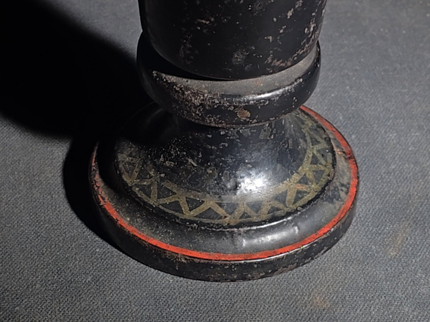 Antique Brass and Cast Iron Watchmaker's Pedestal Vise with Painted and Stenciled Base