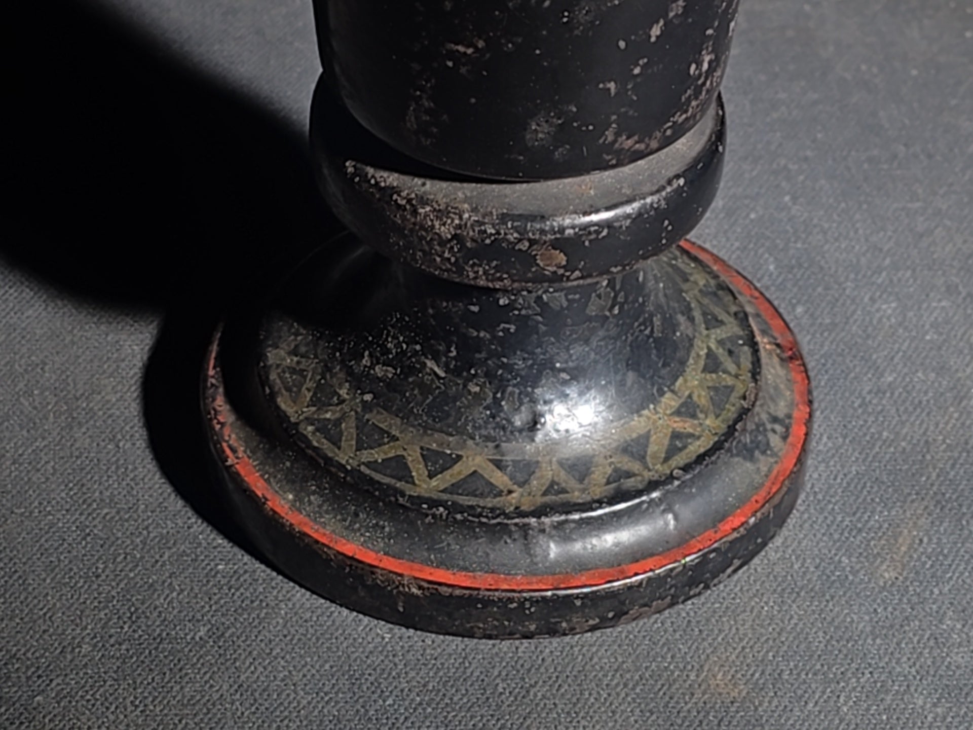 Antique Brass and Cast Iron Watchmaker's Pedestal Vise with Painted and Stenciled Base