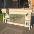 Lot 016 - Antique Victorian Carved Wooden Overmantel Mirror with Blue Relief Portrait Tiles, 56" L x 9-1/2" W x 30-1/4" H