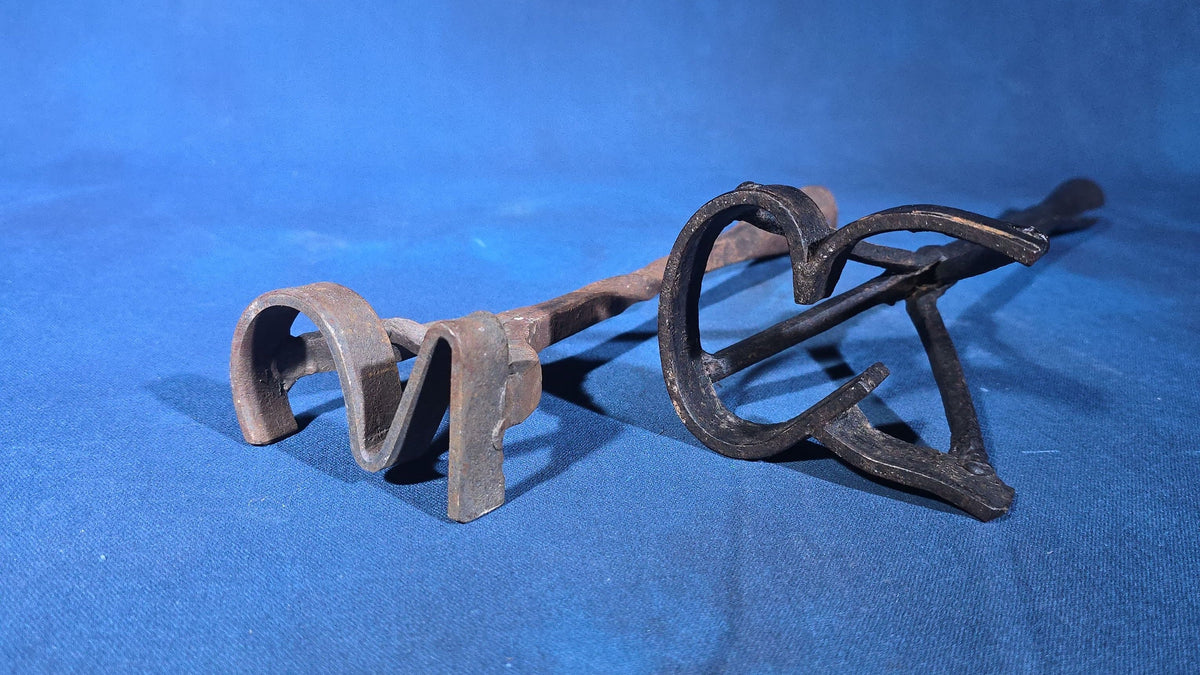 Pair of Antique Iron Livestock Branding Irons including Number "3" and Letter "R"