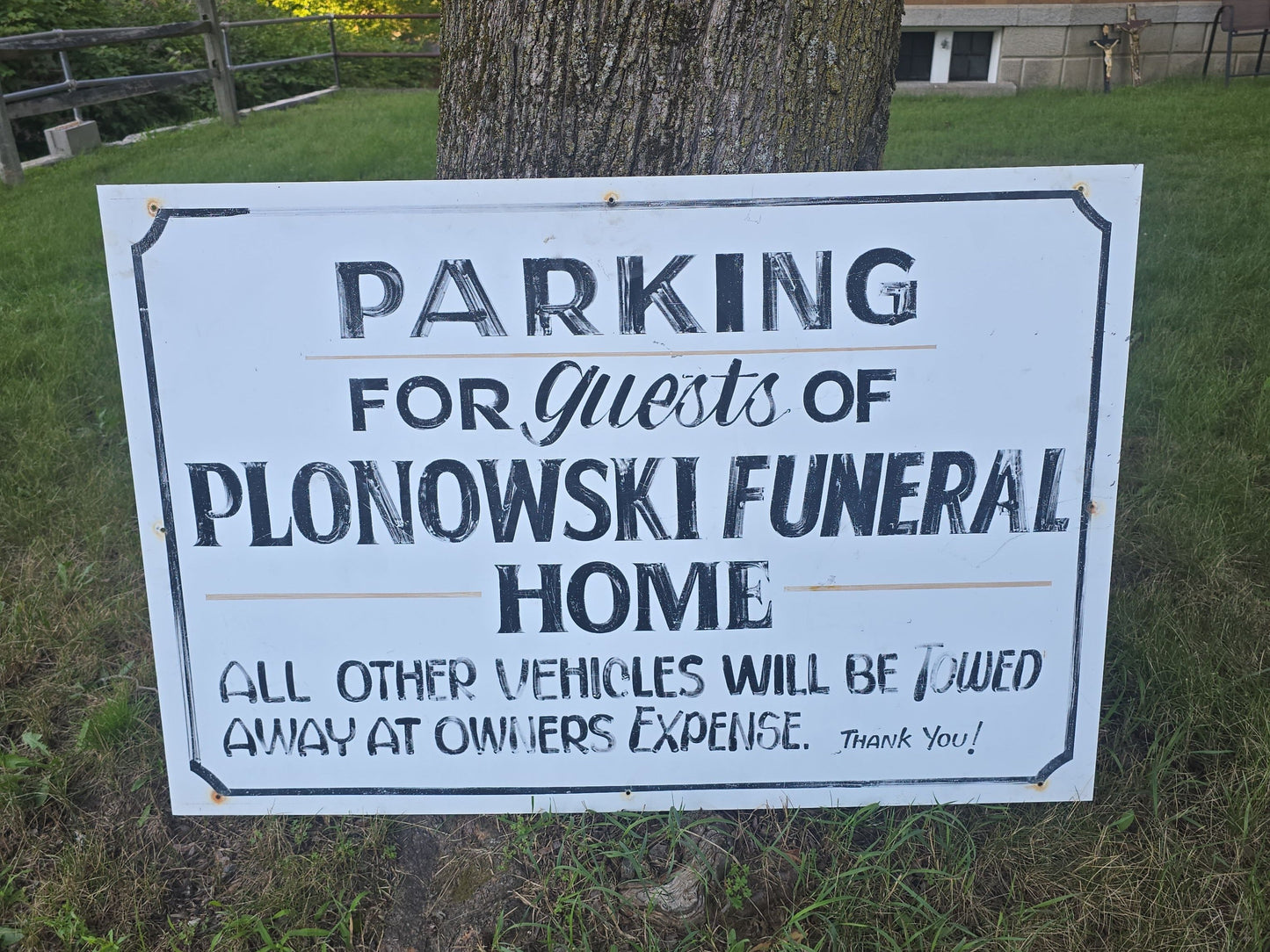 Vintage Hand-Painted Tin "Plonowski Funeral Home" Parking Sign, Lawrence, Massachusetts