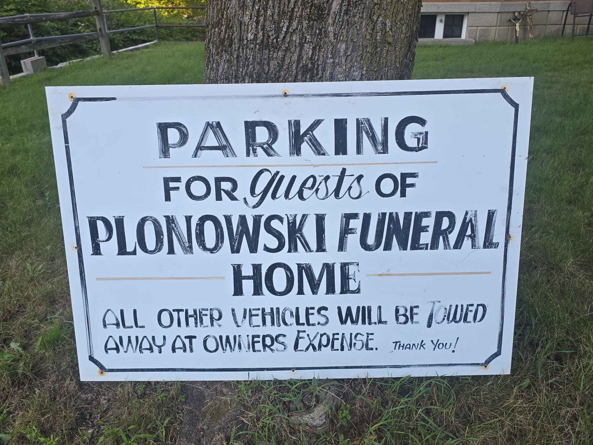 Vintage Hand-Painted Tin "Plonowski Funeral Home" Parking Sign, Lawrence, Massachusetts